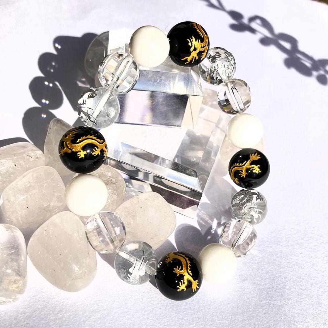 【圧倒的存在感】ホワイト＆ブラックオニキス 天然石ブレスレット