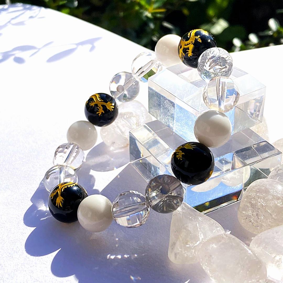 【圧倒的存在感】ホワイト＆ブラックオニキス 天然石ブレスレット