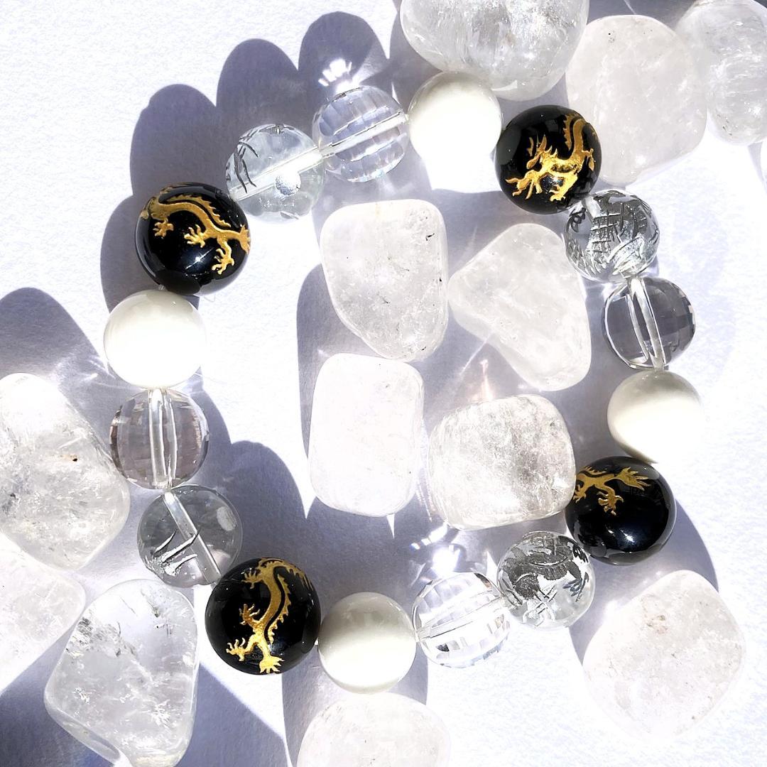 【圧倒的存在感】ホワイト＆ブラックオニキス 天然石ブレスレット