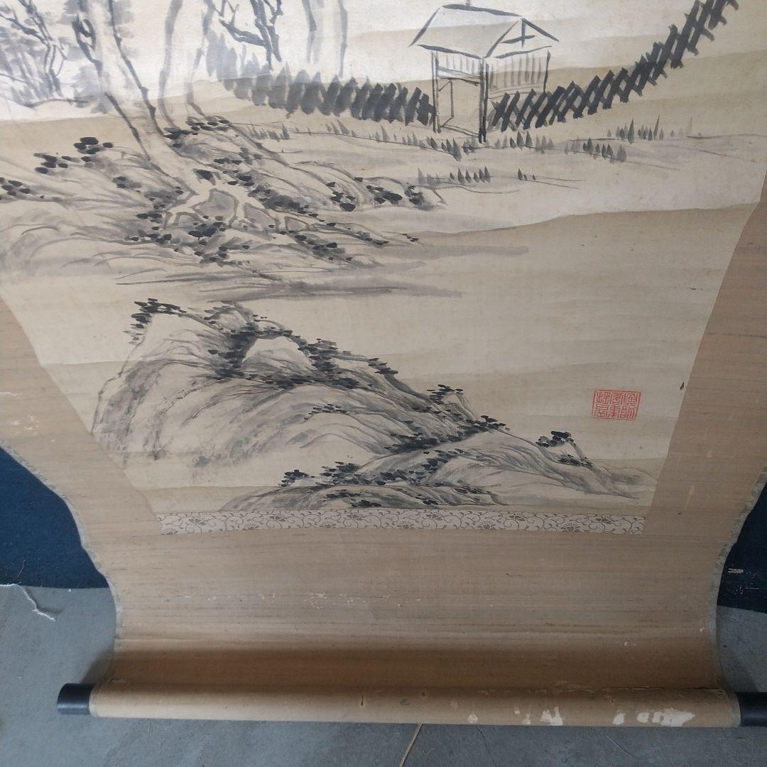 画家　王琴仙　山水画賛　絹本肉筆　状態微妙　清国　清朝末　中国