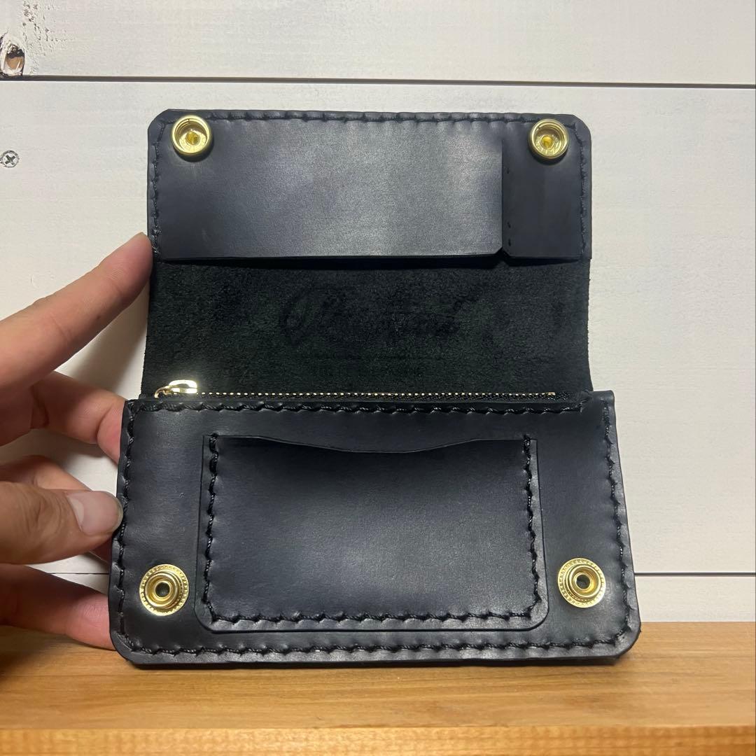 ミドルトラッカーウォレット　ハンドメイド　ヌメ革