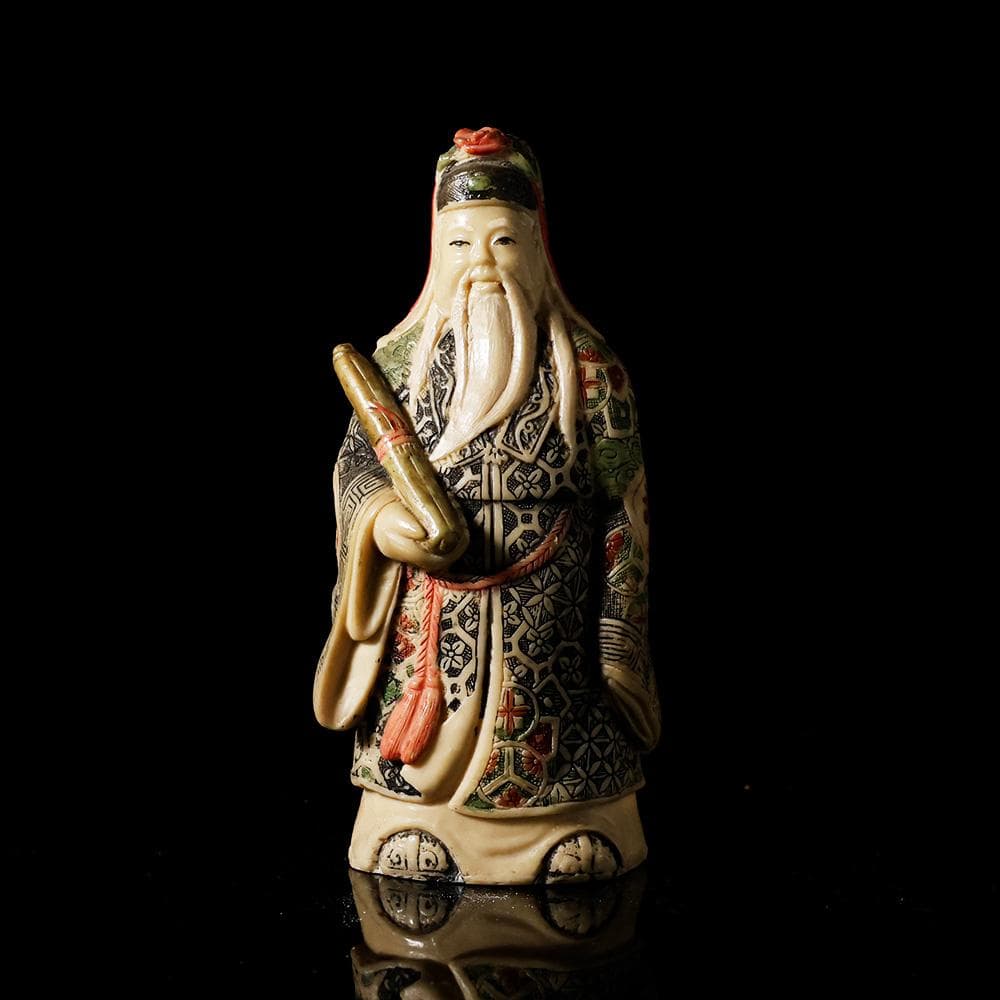 マンモスの牙風　賢人　精密色彩　桃寿　東洋彫刻　仏像　中国　古玩　美術品　七福神