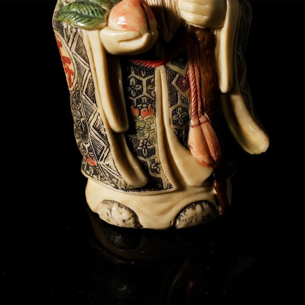 マンモスの牙風　賢人　精密色彩　桃寿　東洋彫刻　仏像　中国　古玩　美術品　七福神