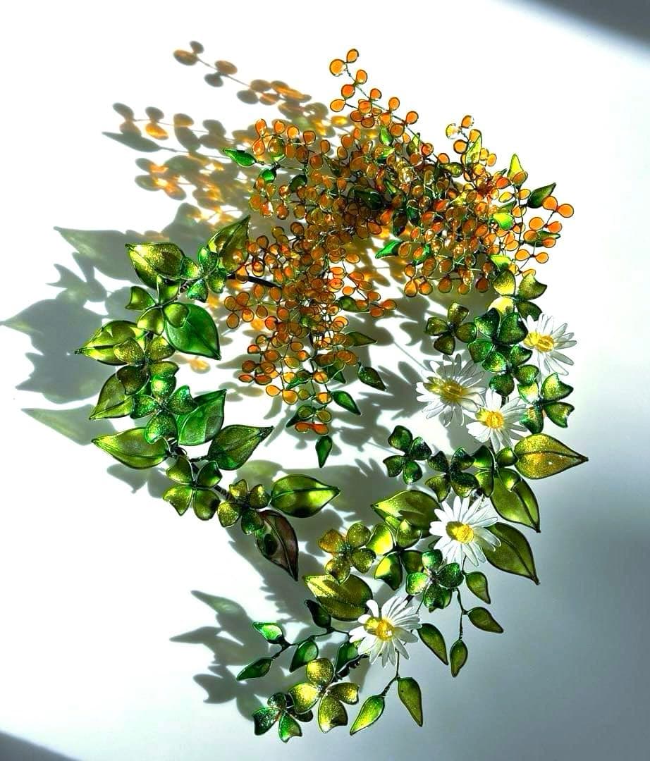 ずっしり大きなミモザ春いっぱいハート型リース　ワイヤークラフト　ディップアート