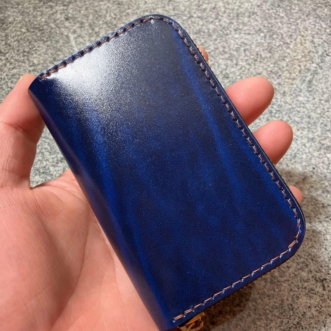 ラウンドファスナーType1 mini ルガト紺、オイルレザー