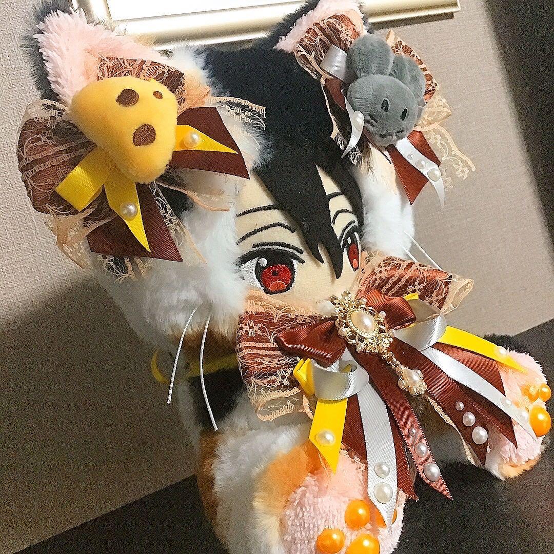 【113】 三毛猫 ねこ おすわり　ぬい服　16cm 着ぐるみ チーズ 鼠