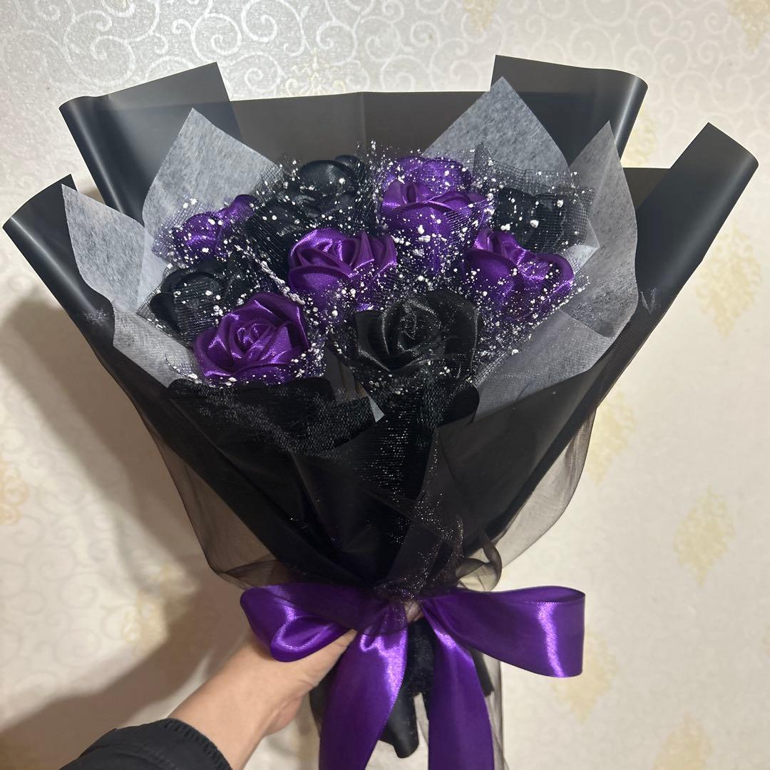 11本黒・濃い紫バラブーケリボンバラ　枯れない薔薇 プレゼント お祝い好きな人へ