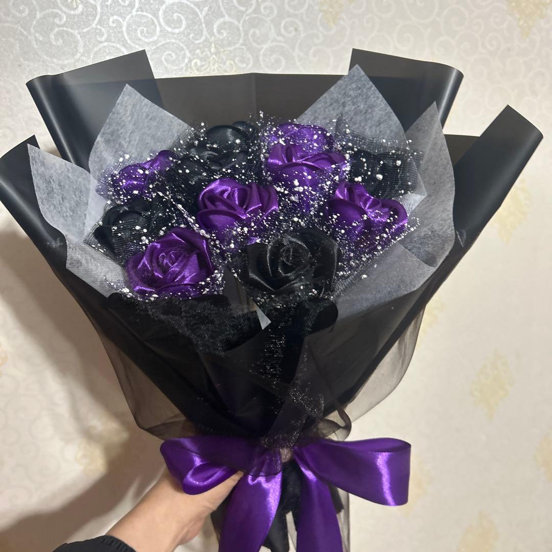 11本黒・濃い紫バラブーケリボンバラ　枯れない薔薇 プレゼント お祝い好きな人へ
