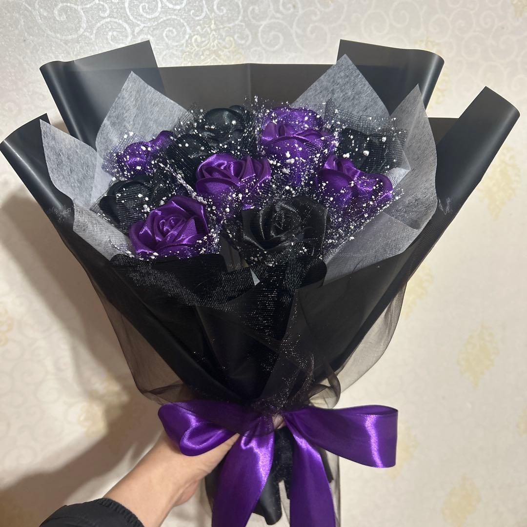 11本黒・濃い紫バラブーケリボンバラ　枯れない薔薇 プレゼント お祝い好きな人へ