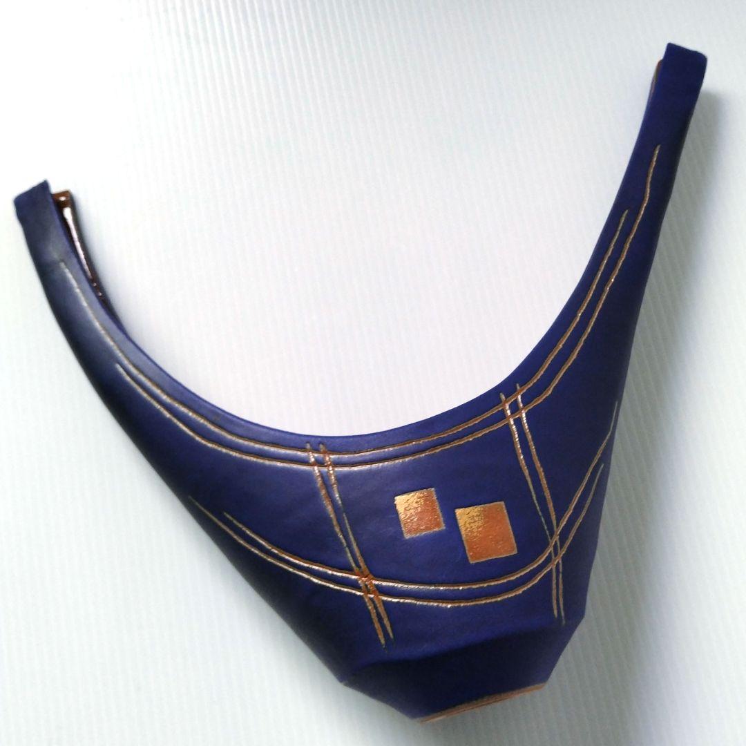 京焼 華善窯 変形花器 花器 V字型 水盤 生け花 草月 池坊 自由花 紺色 青