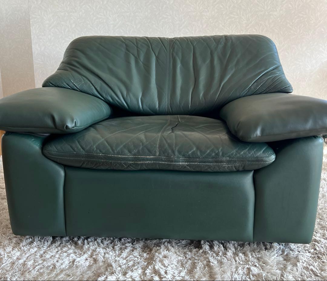 karimoku カリモク家具 応接用 ソファ 1人掛け 椅子 深緑 レザー