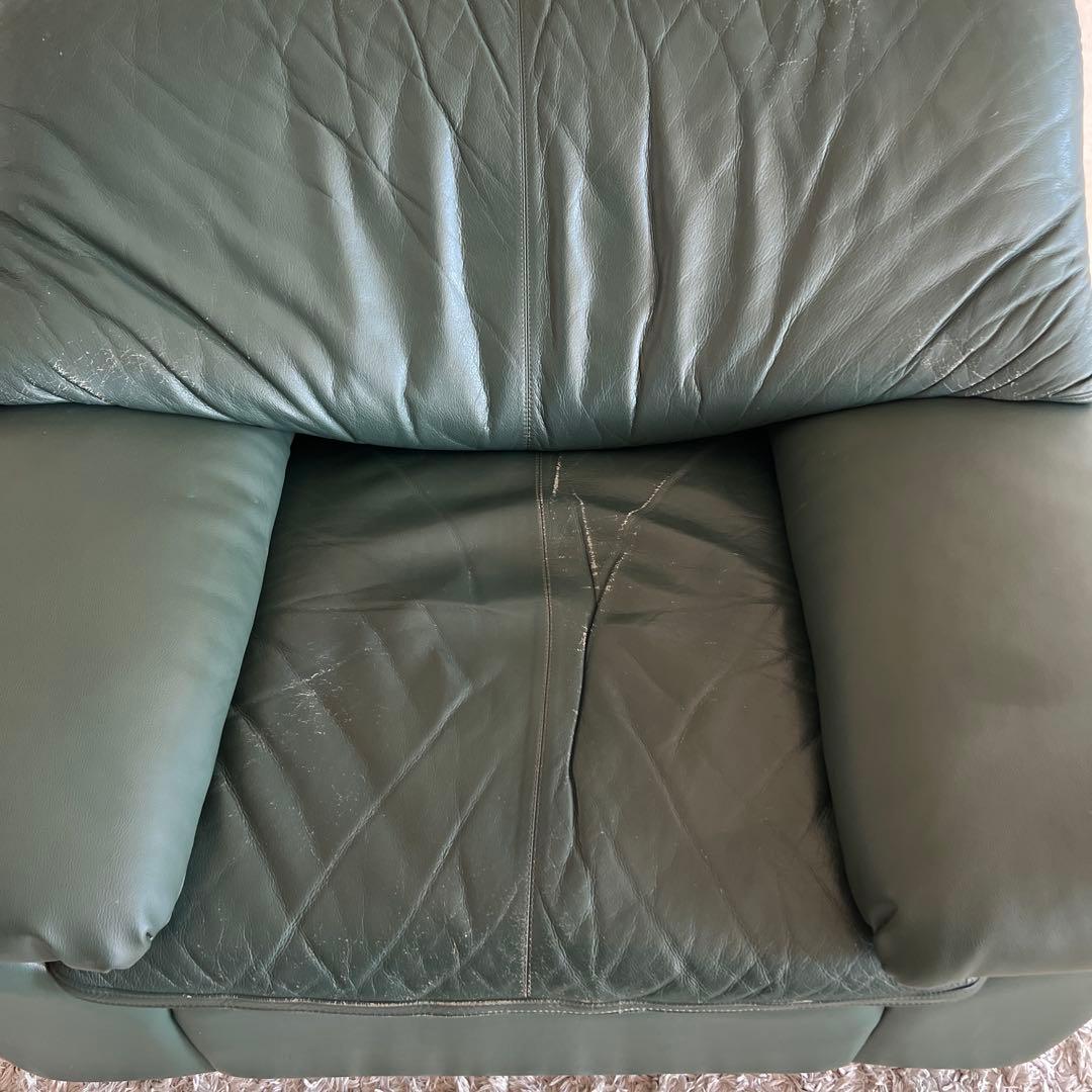 karimoku カリモク家具 応接用 ソファ 1人掛け 椅子 深緑 レザー