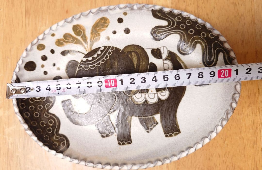 【未使用】ポタリカ工房　清水桐子　象のイラスト陶器皿