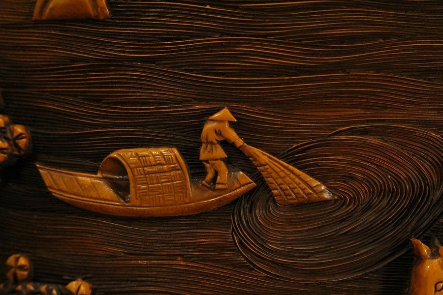 中国美術 堆黄 刻山水人物図 紙筒 文房四宝(ZE806)