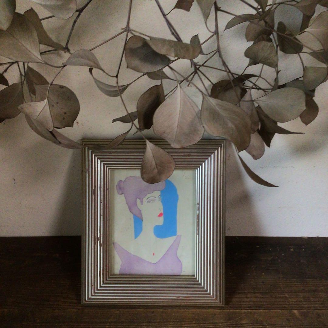 No4339 額装　種村国夫　美人画　イラストレーター　裏に直筆サイン　送料無料