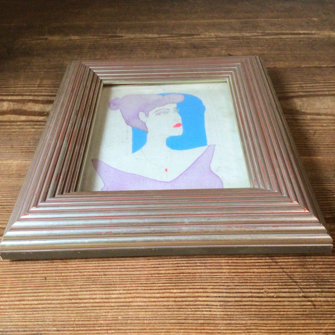 No4339 額装　種村国夫　美人画　イラストレーター　裏に直筆サイン　送料無料