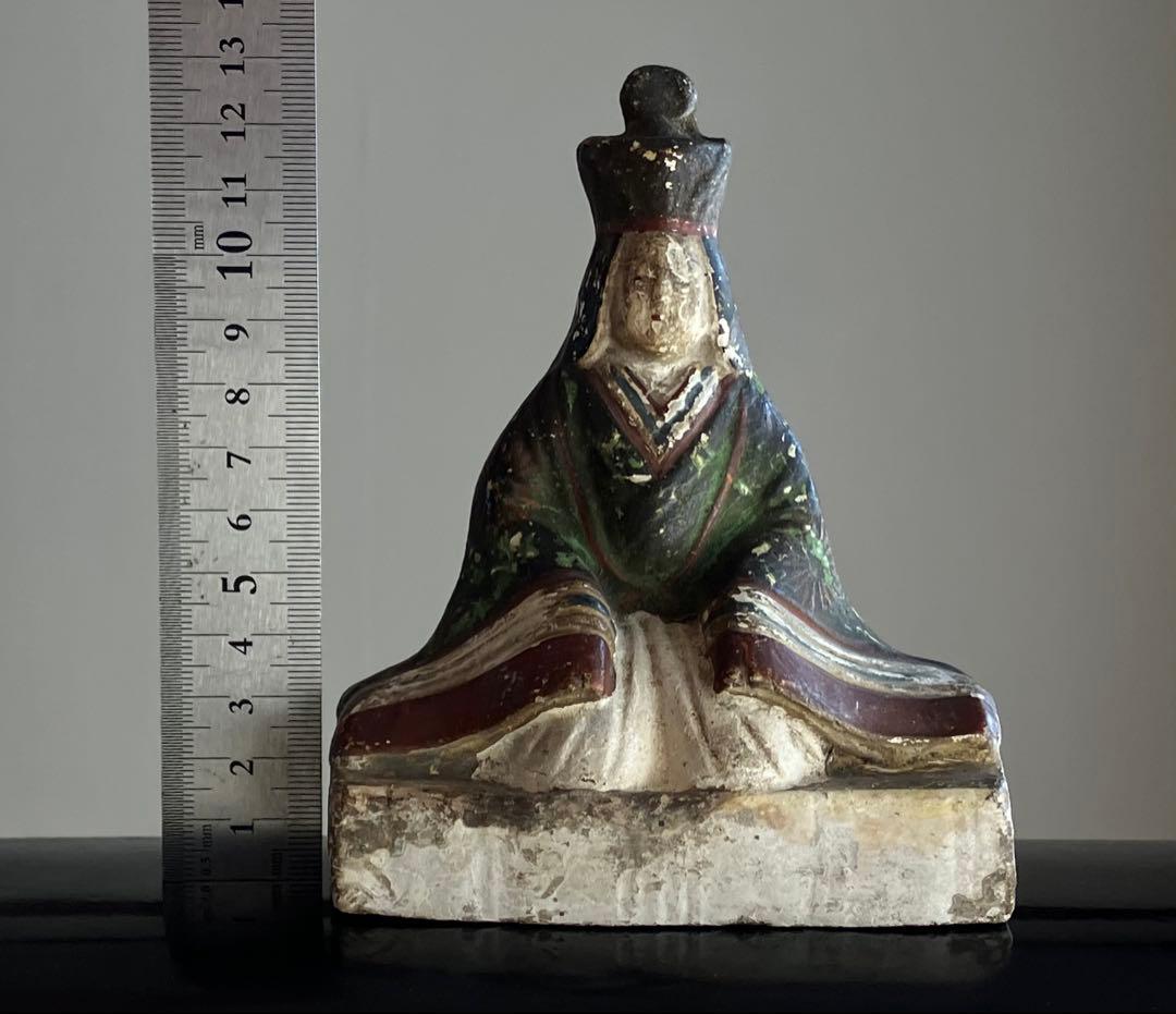 【祥に凪ぐ 古い姫 彩色土人形 約13㎝ 江戸後期〜明治頃】雛人形郷土玩具古民芸