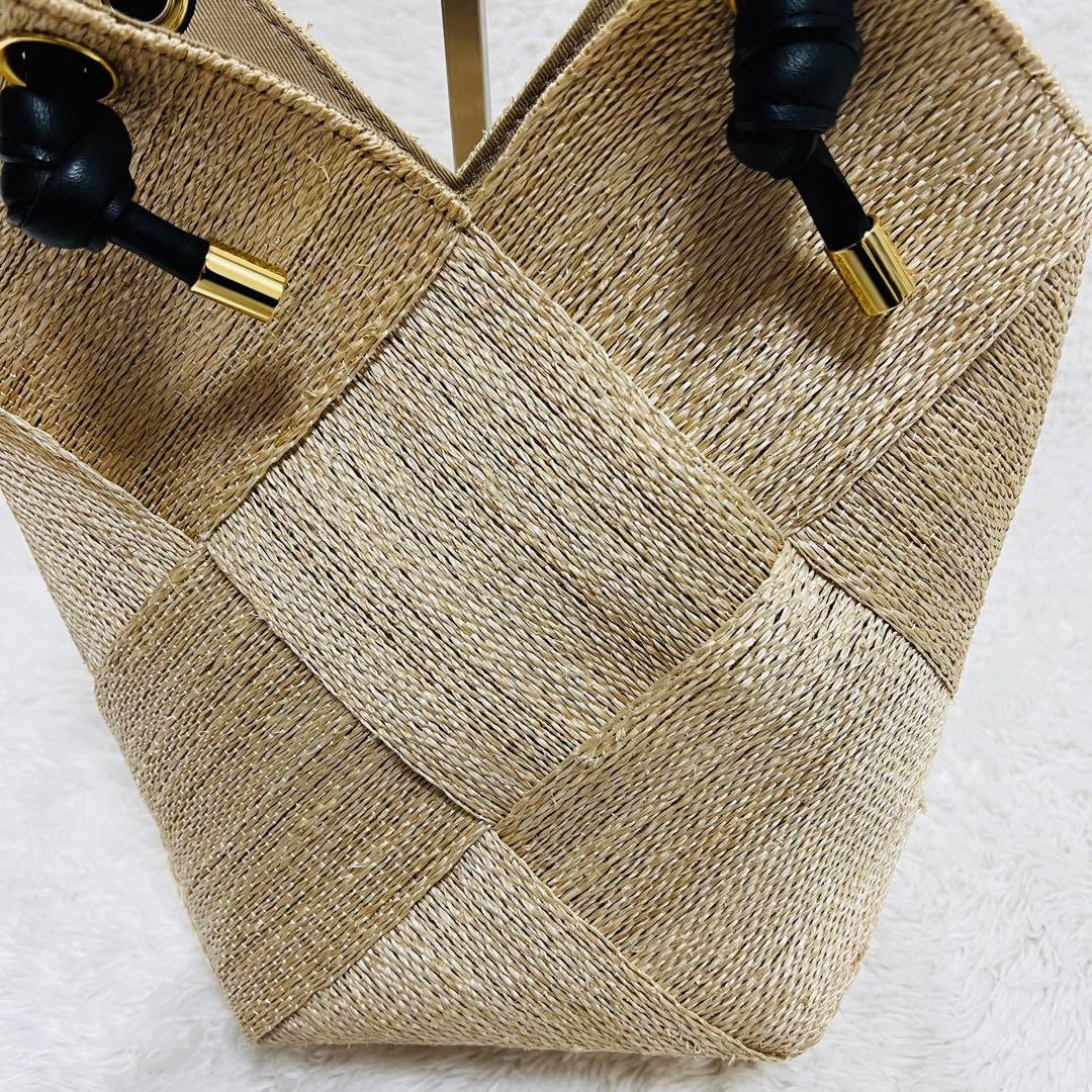 VIOLAd’ORO かごバッグ ラフィア×レザー ハンドバッグ ベージュ