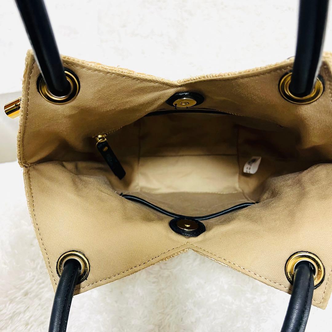 VIOLAd’ORO かごバッグ ラフィア×レザー ハンドバッグ ベージュ