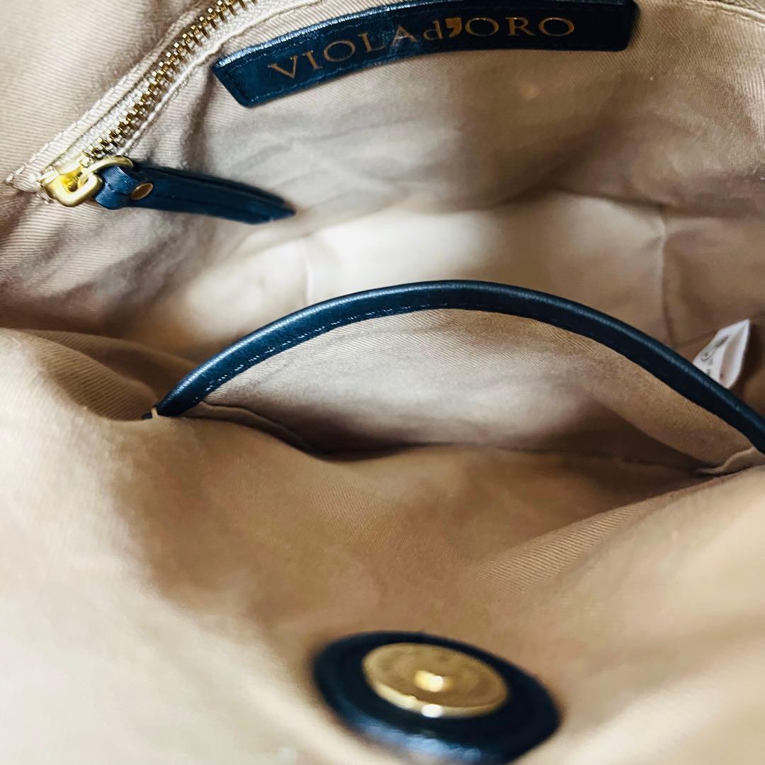 VIOLAd’ORO かごバッグ ラフィア×レザー ハンドバッグ ベージュ