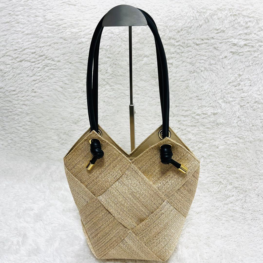 VIOLAd’ORO かごバッグ ラフィア×レザー ハンドバッグ ベージュ