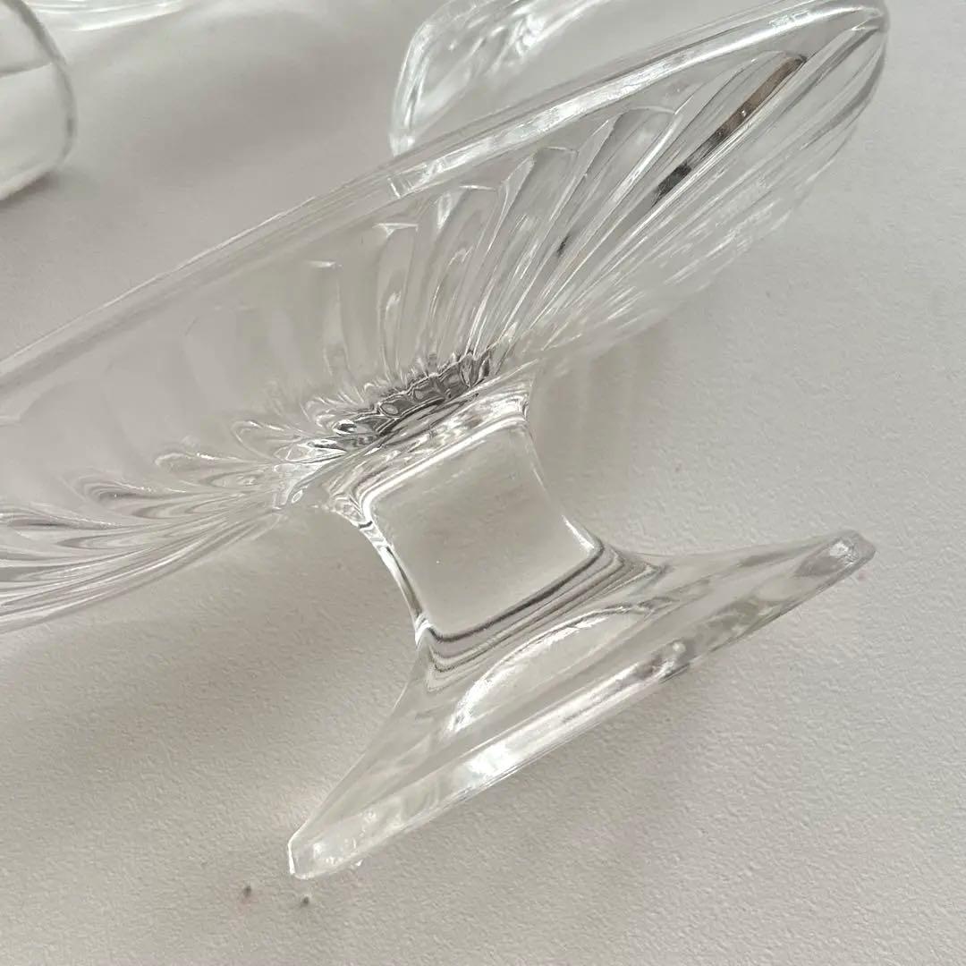 ヴィンテージ 昭和レトロ ガラス製 デザート皿 3個セット サンデー皿 横長