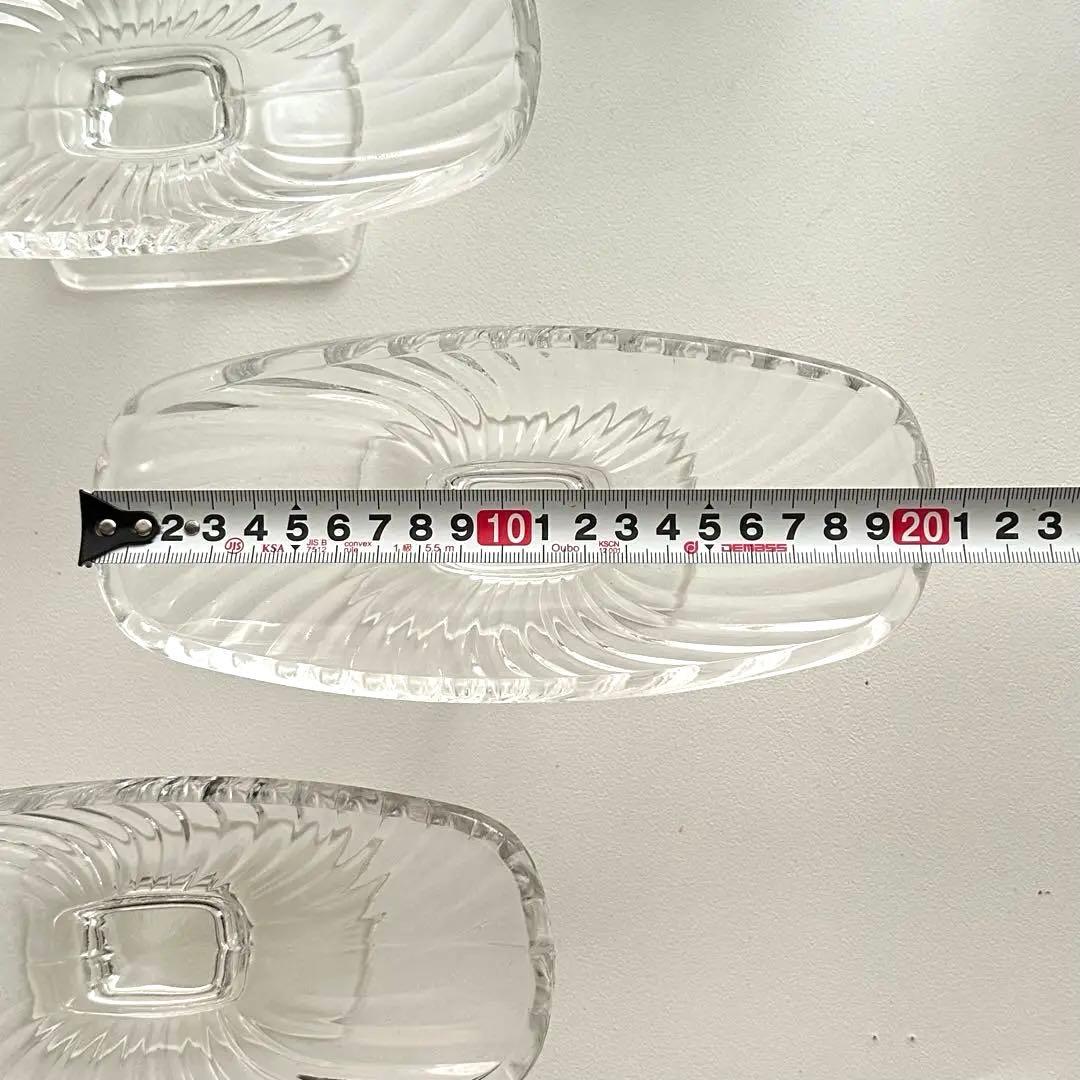 ヴィンテージ 昭和レトロ ガラス製 デザート皿 3個セット サンデー皿 横長