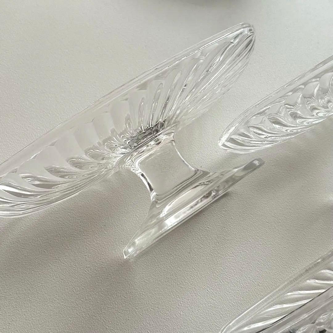 ヴィンテージ 昭和レトロ ガラス製 デザート皿 3個セット サンデー皿 横長