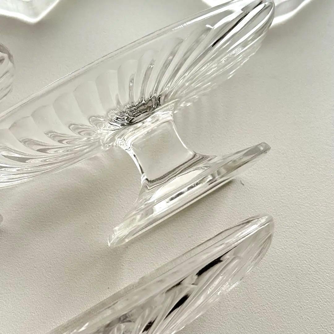 ヴィンテージ 昭和レトロ ガラス製 デザート皿 3個セット サンデー皿 横長