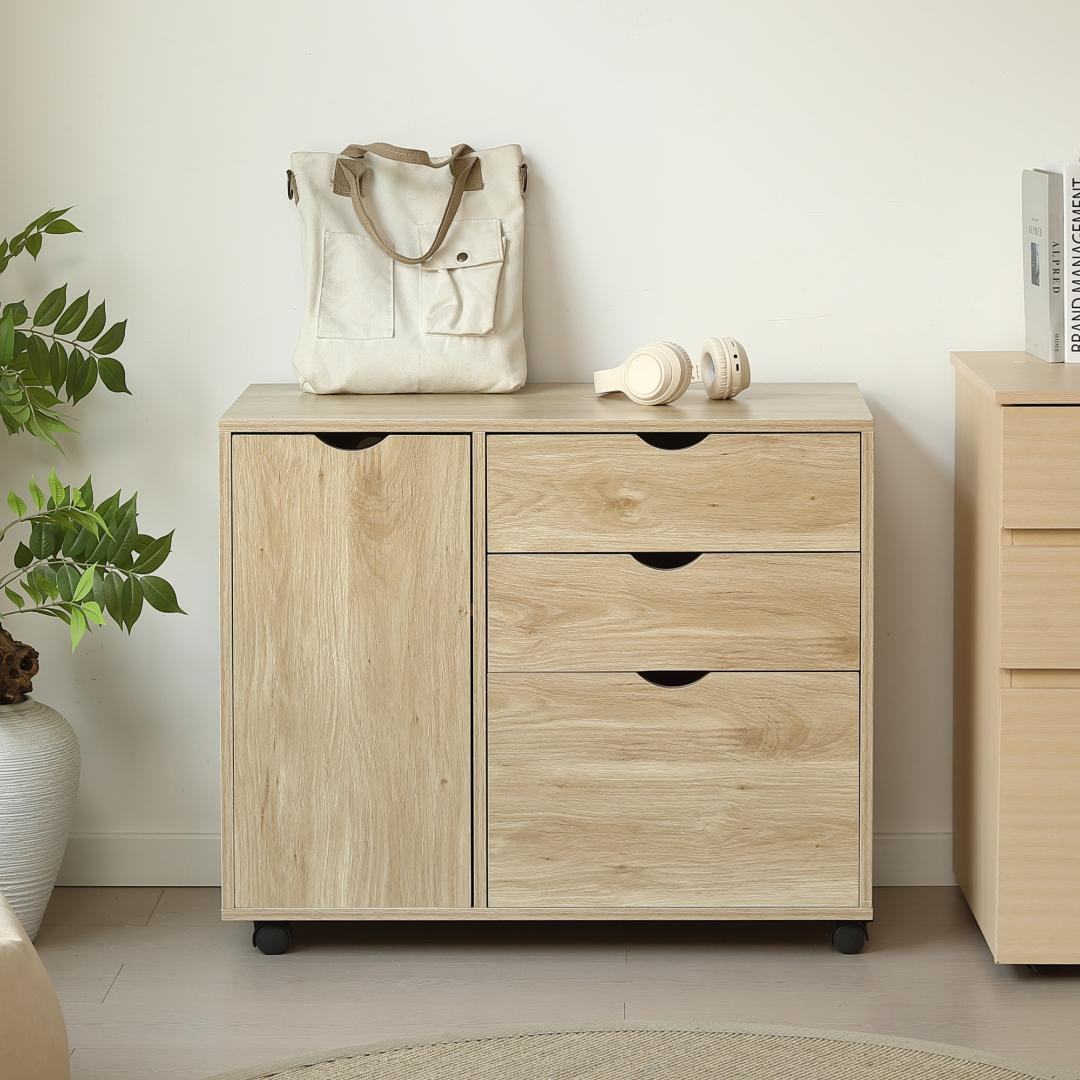 キャビネット キャスター付き 引き出し3段 大容量 リビング収納 NATURAL