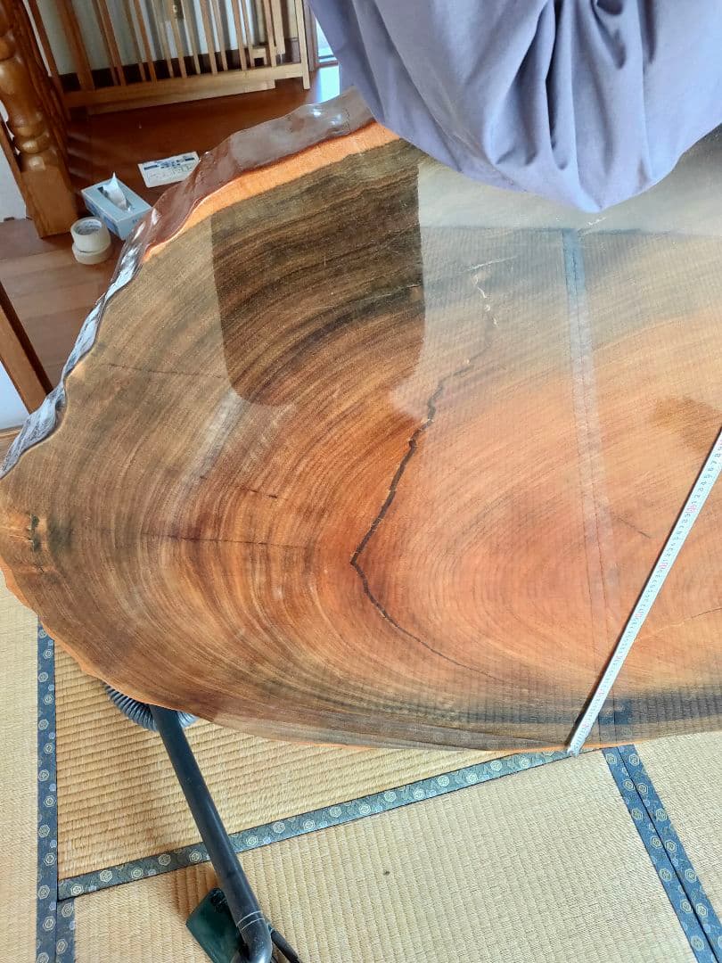 【札幌近郊配達可】座卓 円卓 ローテーブル 紅紫檀 輪切り 【引取歓迎】