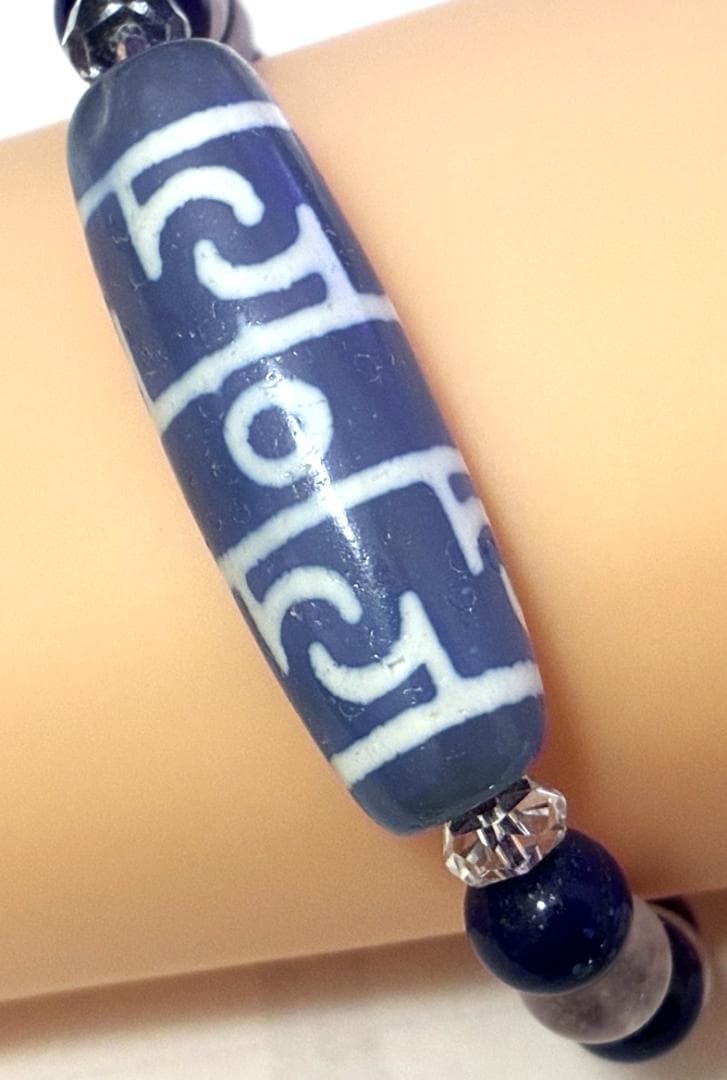 蓮師法器天珠 天馬彫刻水晶 ラピスラズリ ラベンダーアメジスト ブレスレット