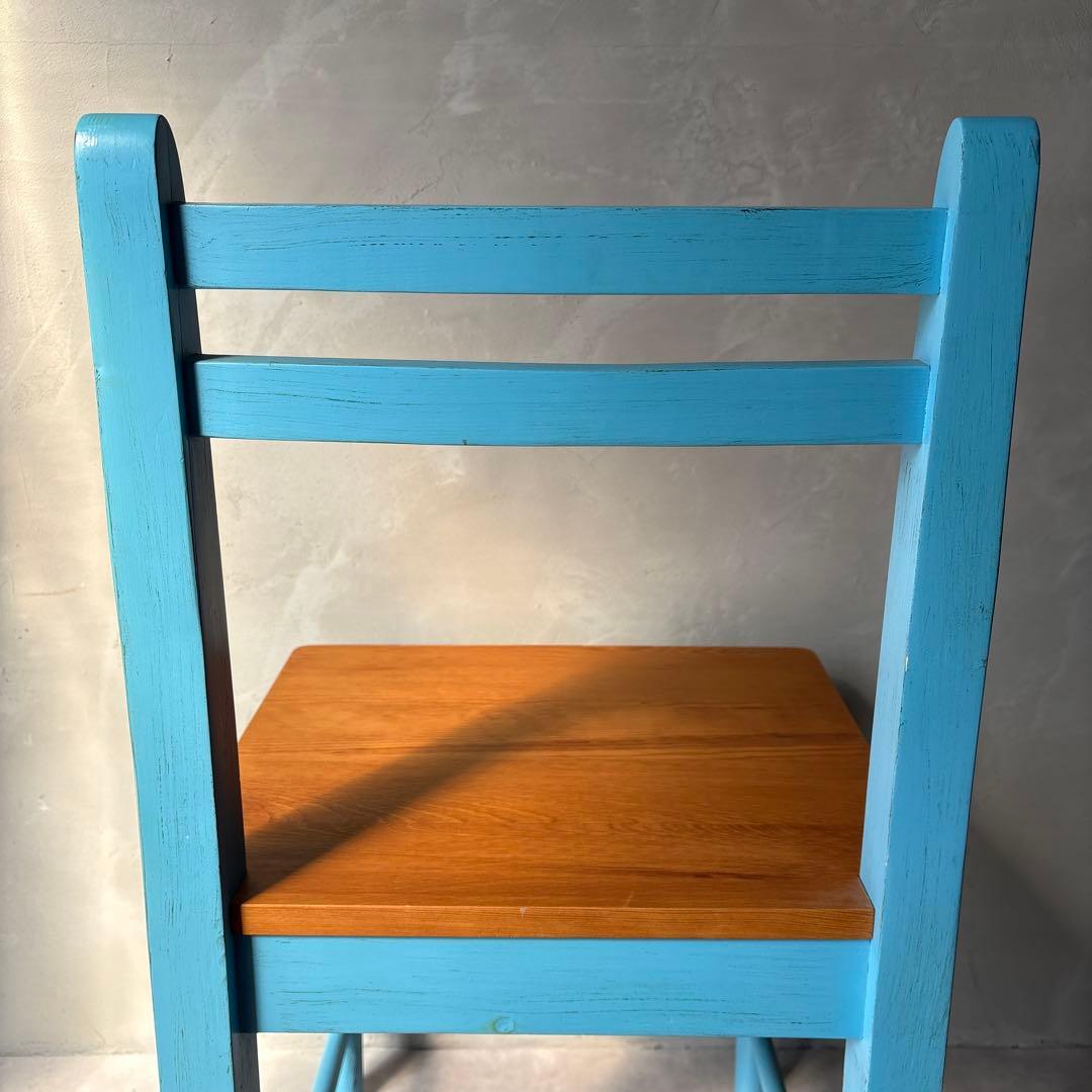 木製 水色 椅子 カントリー調 アンティーク風