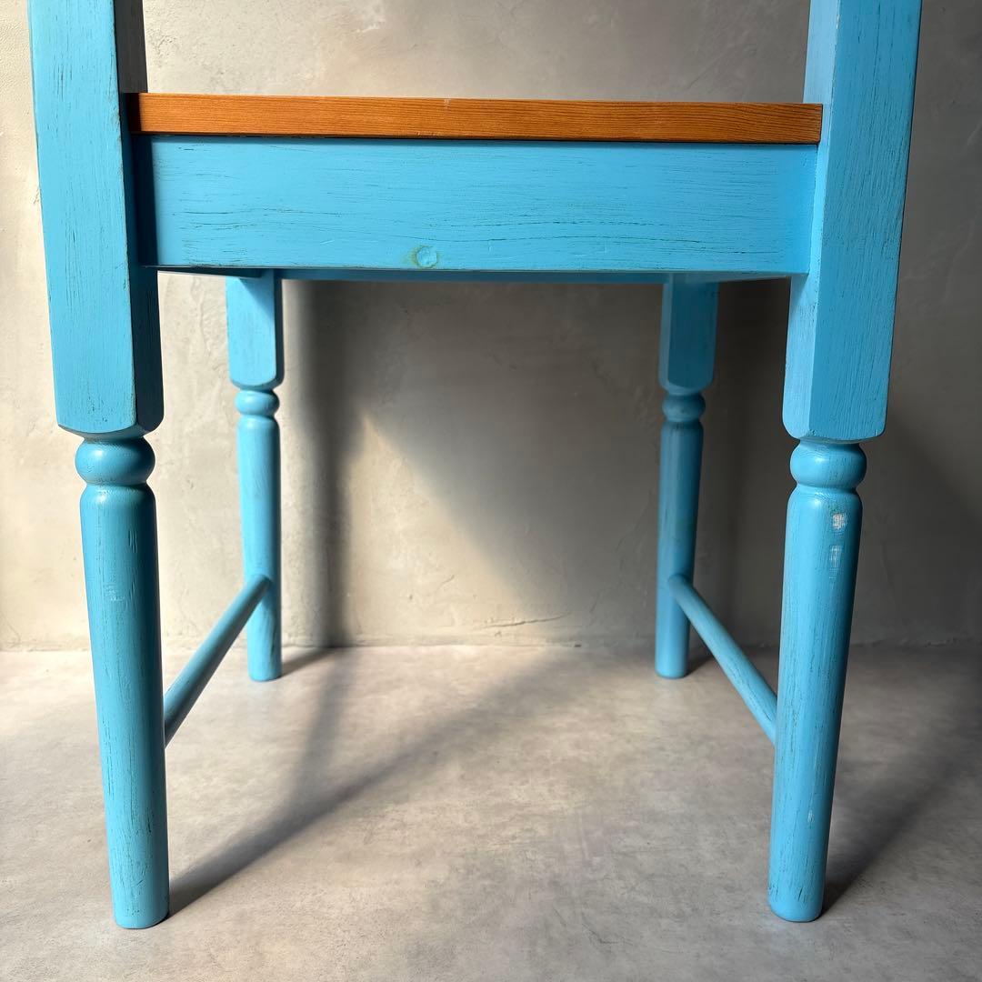 木製 水色 椅子 カントリー調 アンティーク風