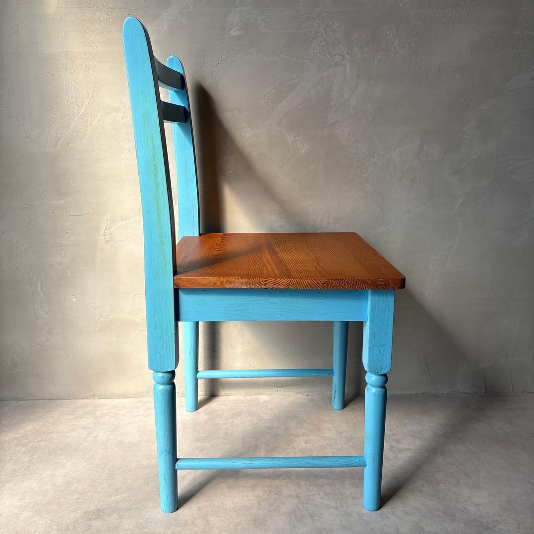 木製 水色 椅子 カントリー調 アンティーク風