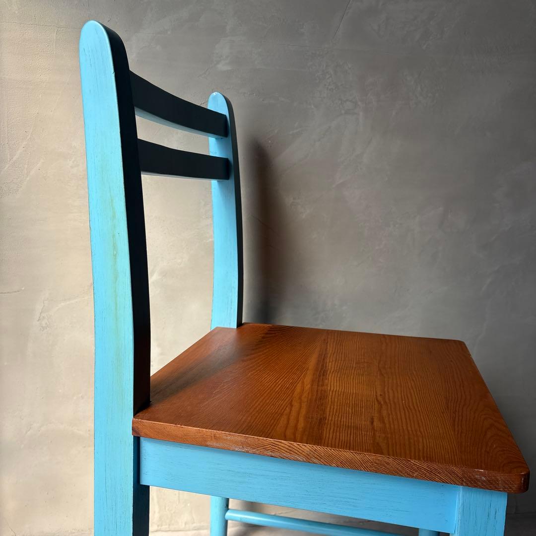 木製 水色 椅子 カントリー調 アンティーク風