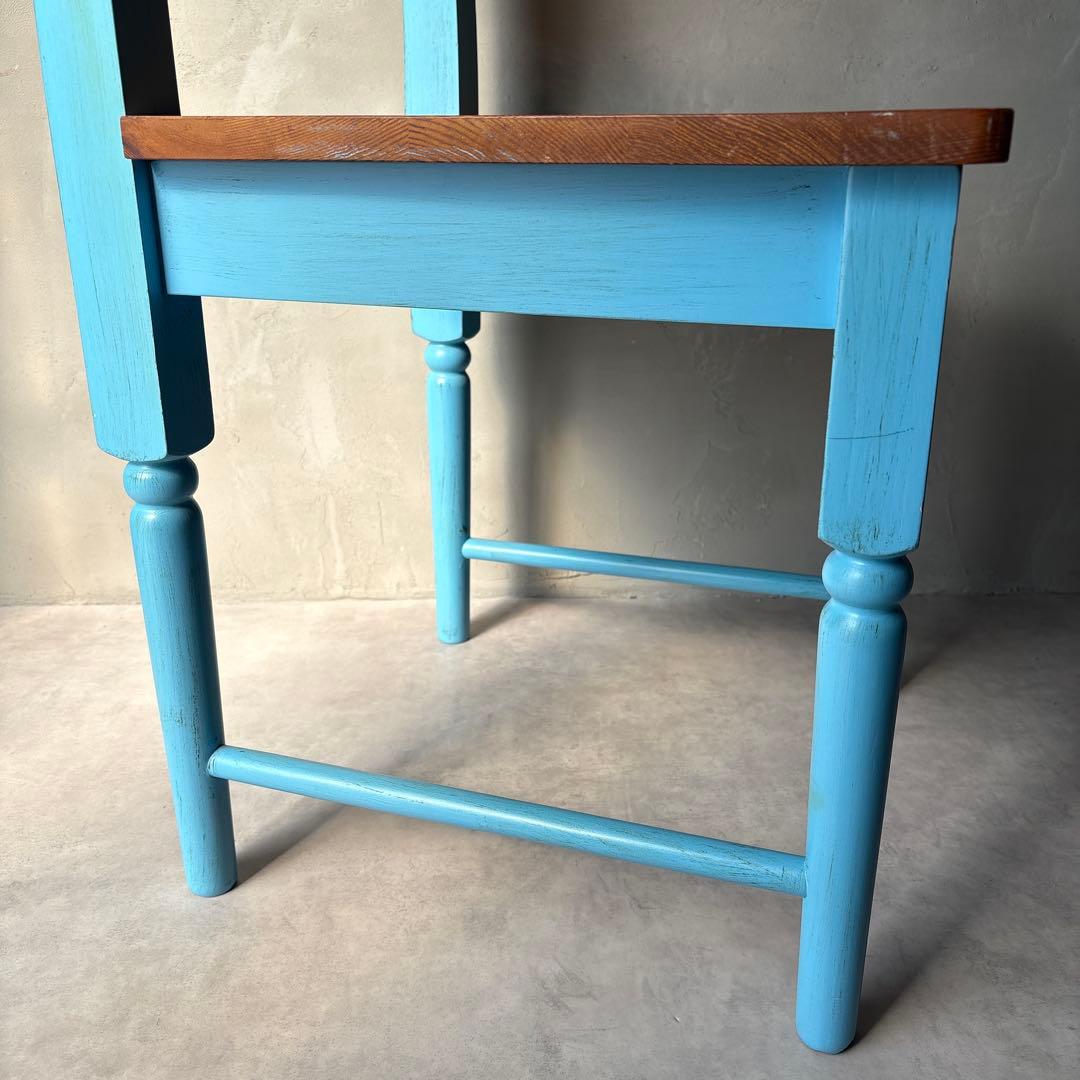 木製 水色 椅子 カントリー調 アンティーク風