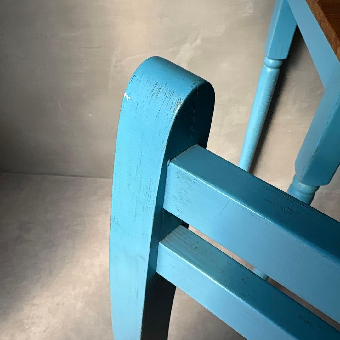 木製 水色 椅子 カントリー調 アンティーク風