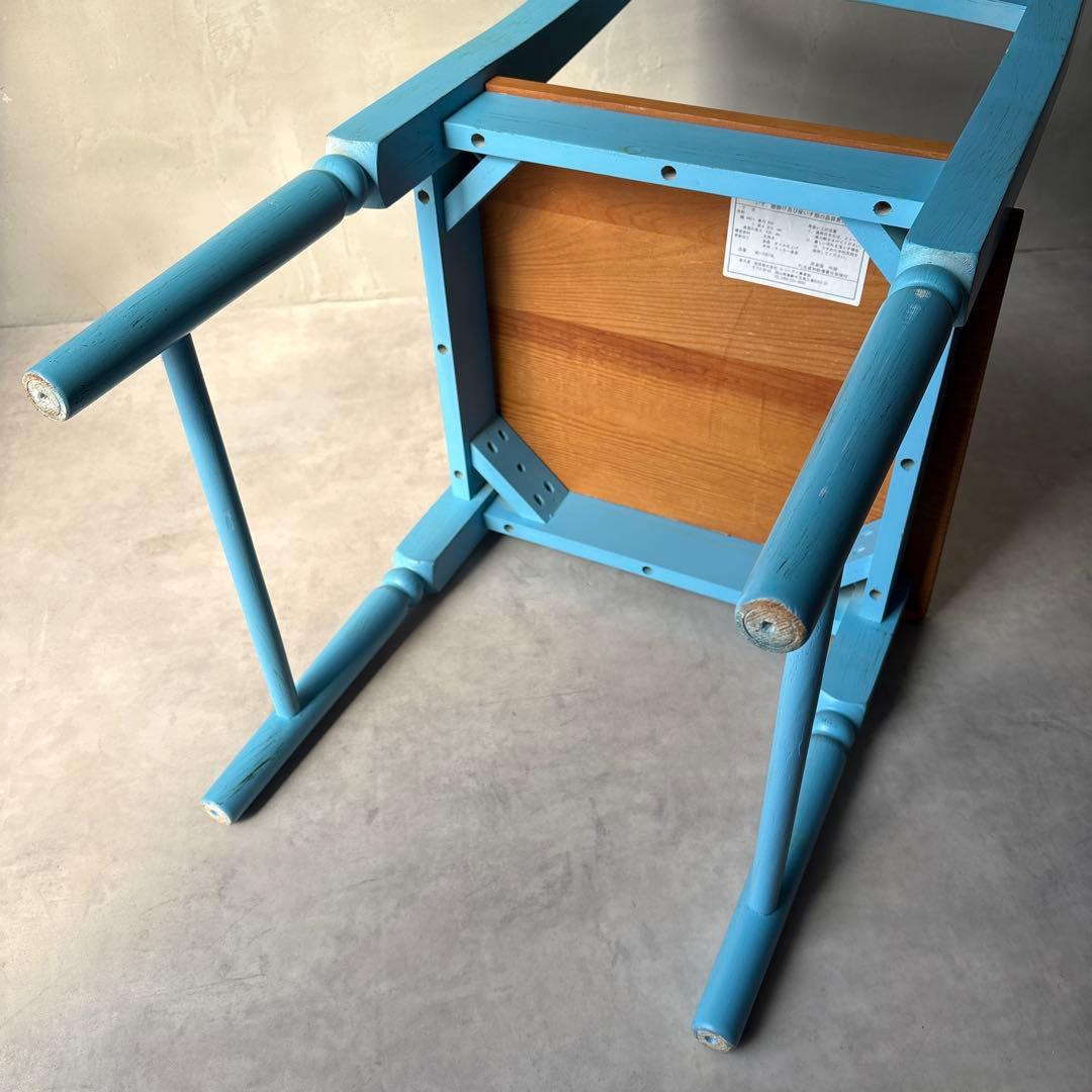 木製 水色 椅子 カントリー調 アンティーク風