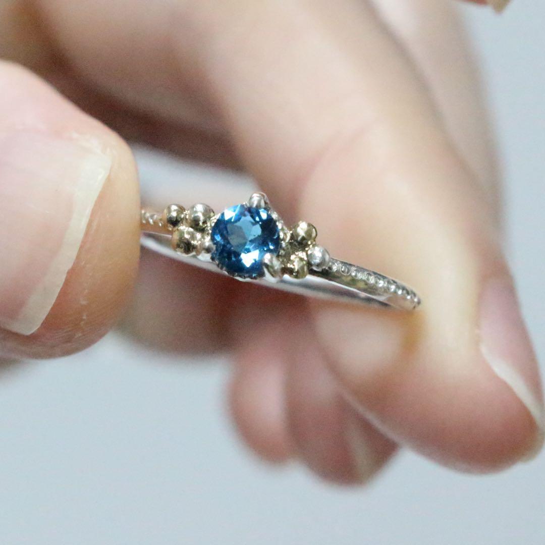 【訳あり】透明感✴︎ロンドンブルートパーズK10粒々ミル打ちシルバーリング10号強