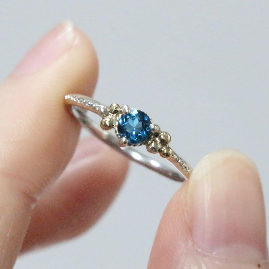 【訳あり】透明感✴︎ロンドンブルートパーズK10粒々ミル打ちシルバーリング10号強