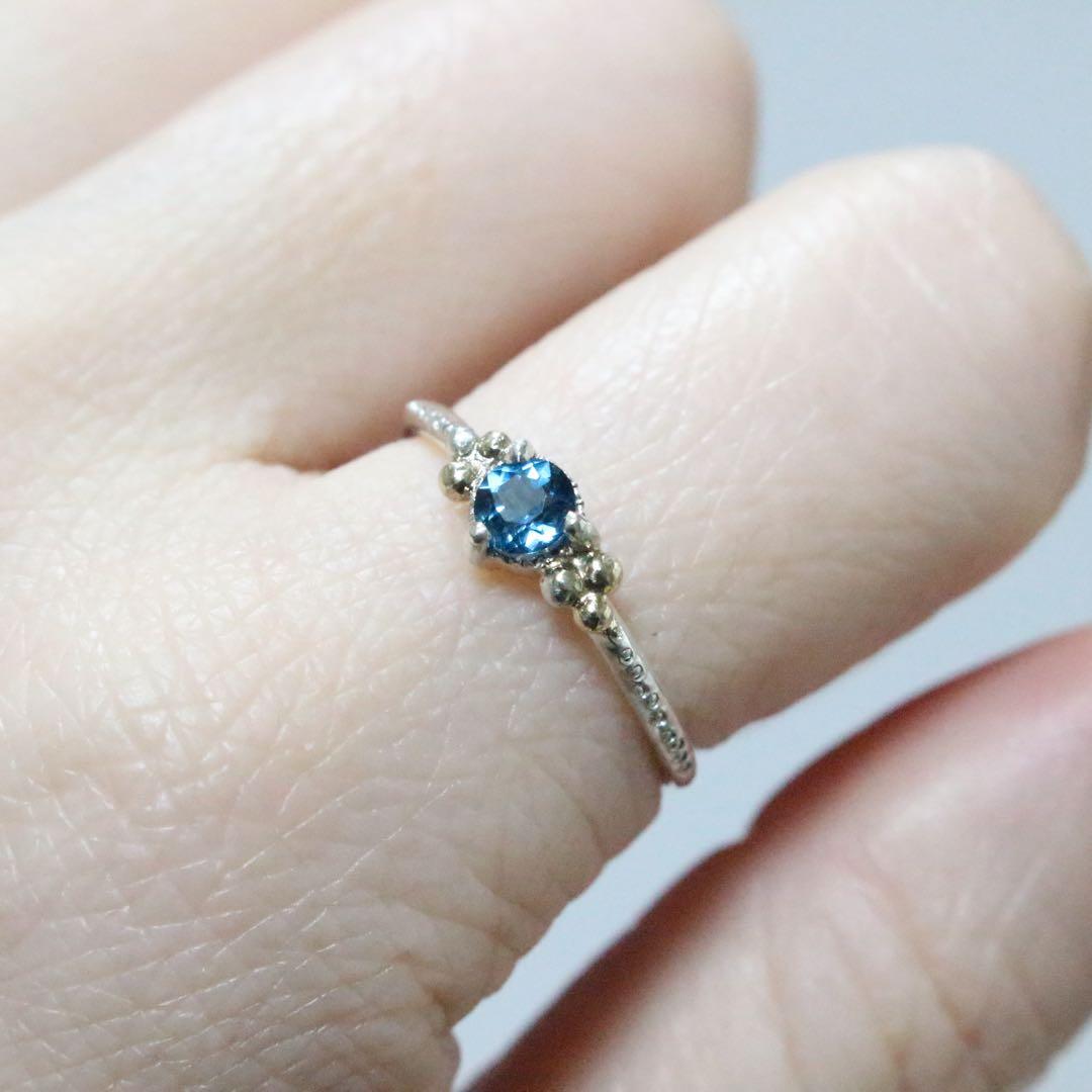 【訳あり】透明感✴︎ロンドンブルートパーズK10粒々ミル打ちシルバーリング10号強