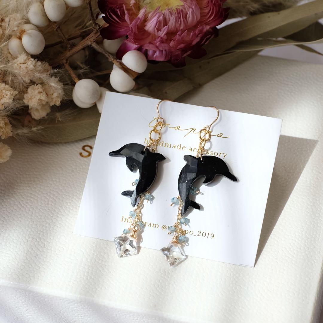 R✴︎H♦︎ラスト1点！14kgfドルフィンカービングピアス/イヤリング