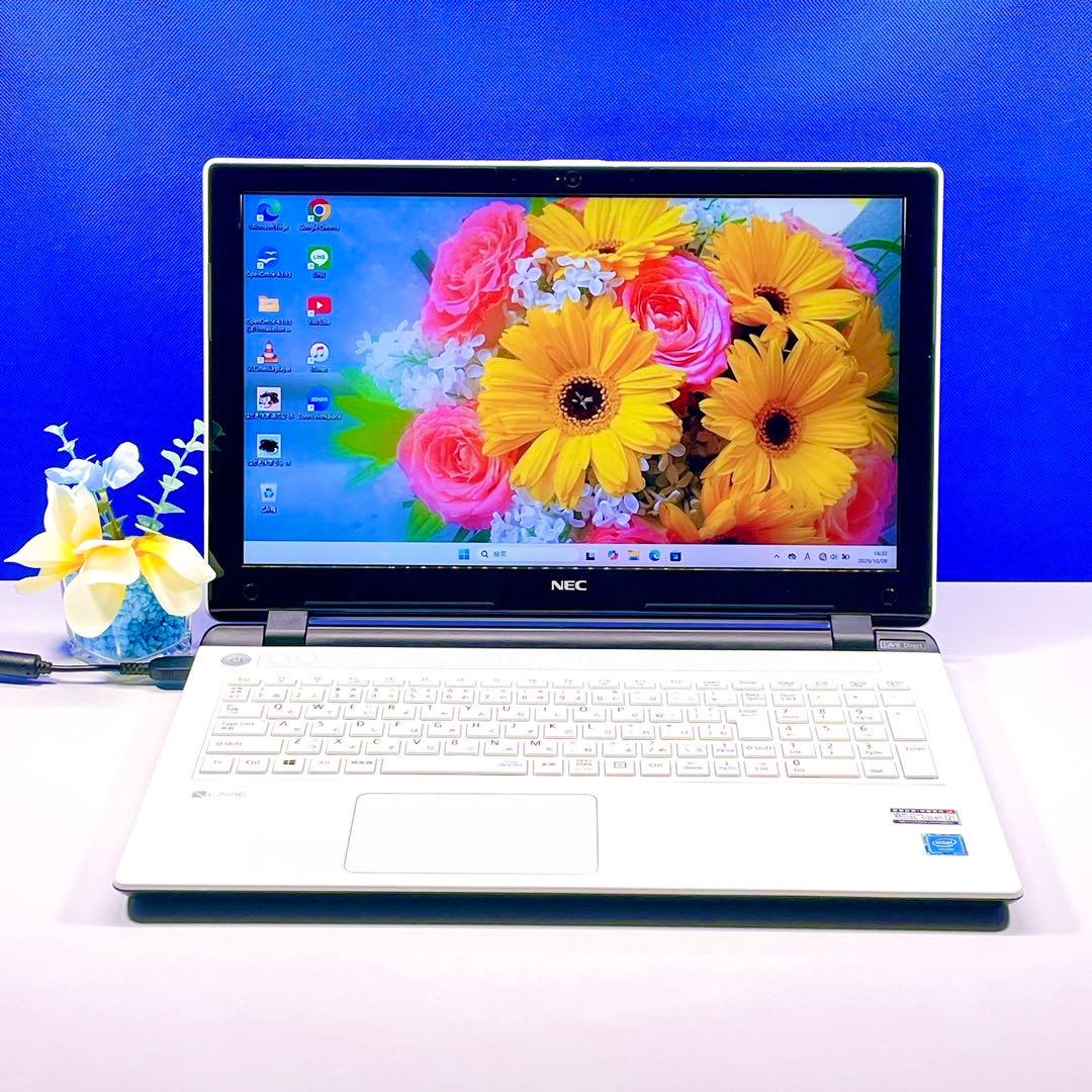 美品✨設定済✨快速SSD✨Windows11✨NEC白ノートパソコンカメラ薄型