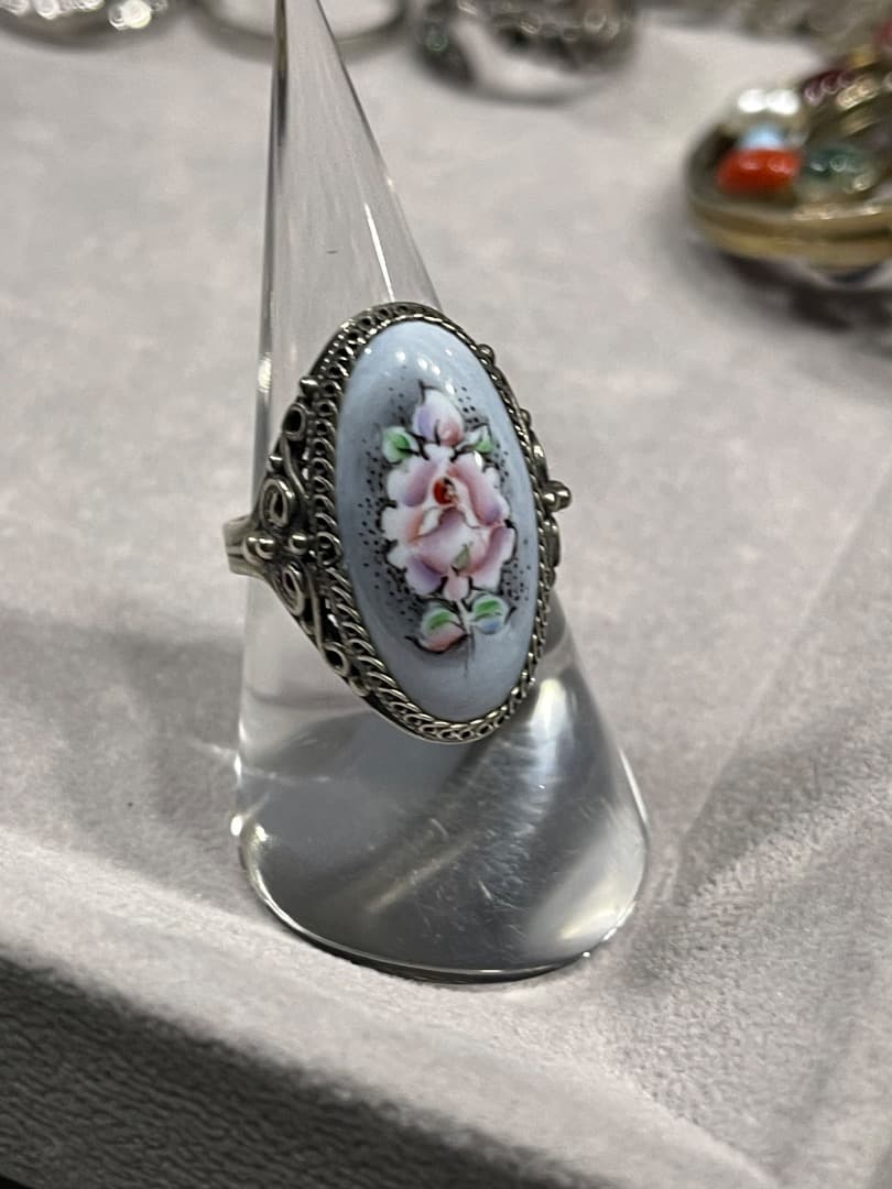 ANTIQUE アンティーク 手描き 七宝焼き フィリグリー リング