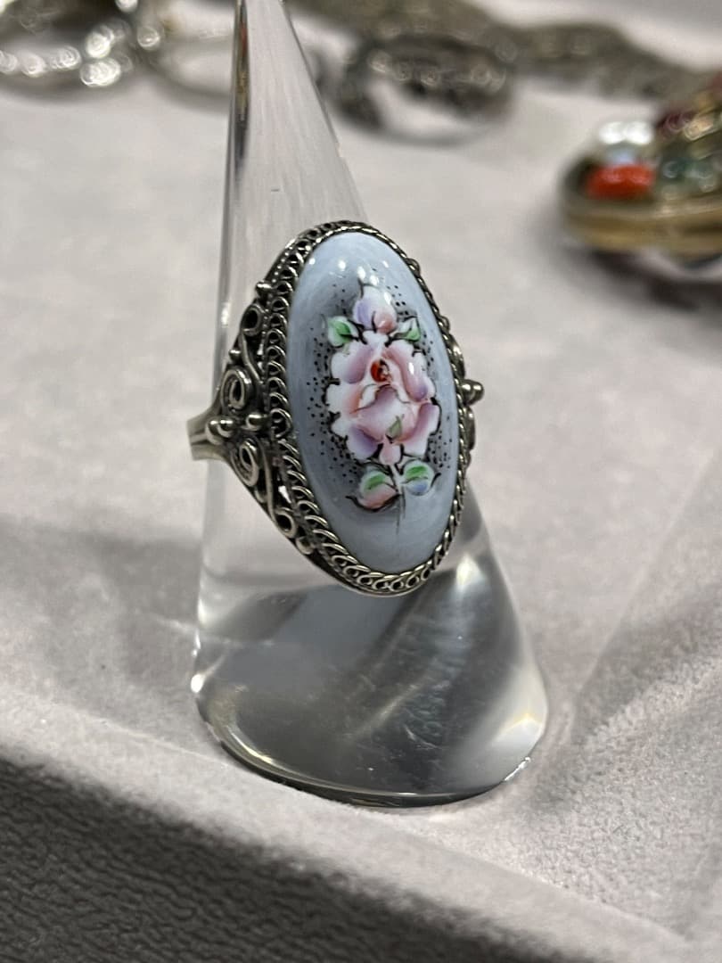 ANTIQUE アンティーク 手描き 七宝焼き フィリグリー リング