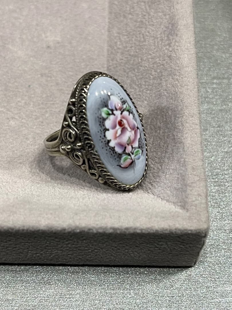 ANTIQUE アンティーク 手描き 七宝焼き フィリグリー リング