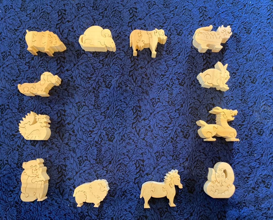 木製パズル 12支の動物置物セット 組み木
