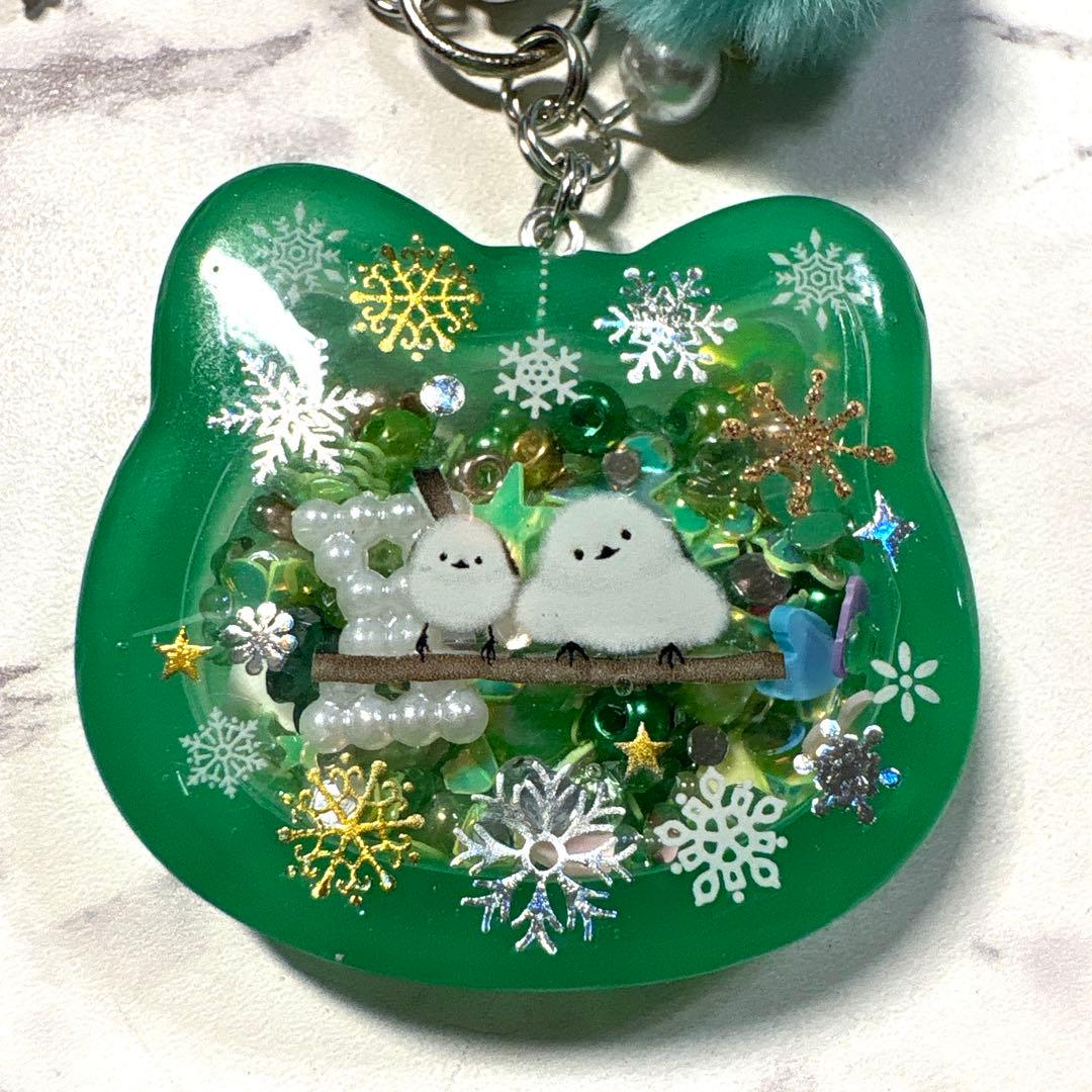 7041☆ シマエナガ　シェイカー　キーホルダー　レジン　ハンドメイド