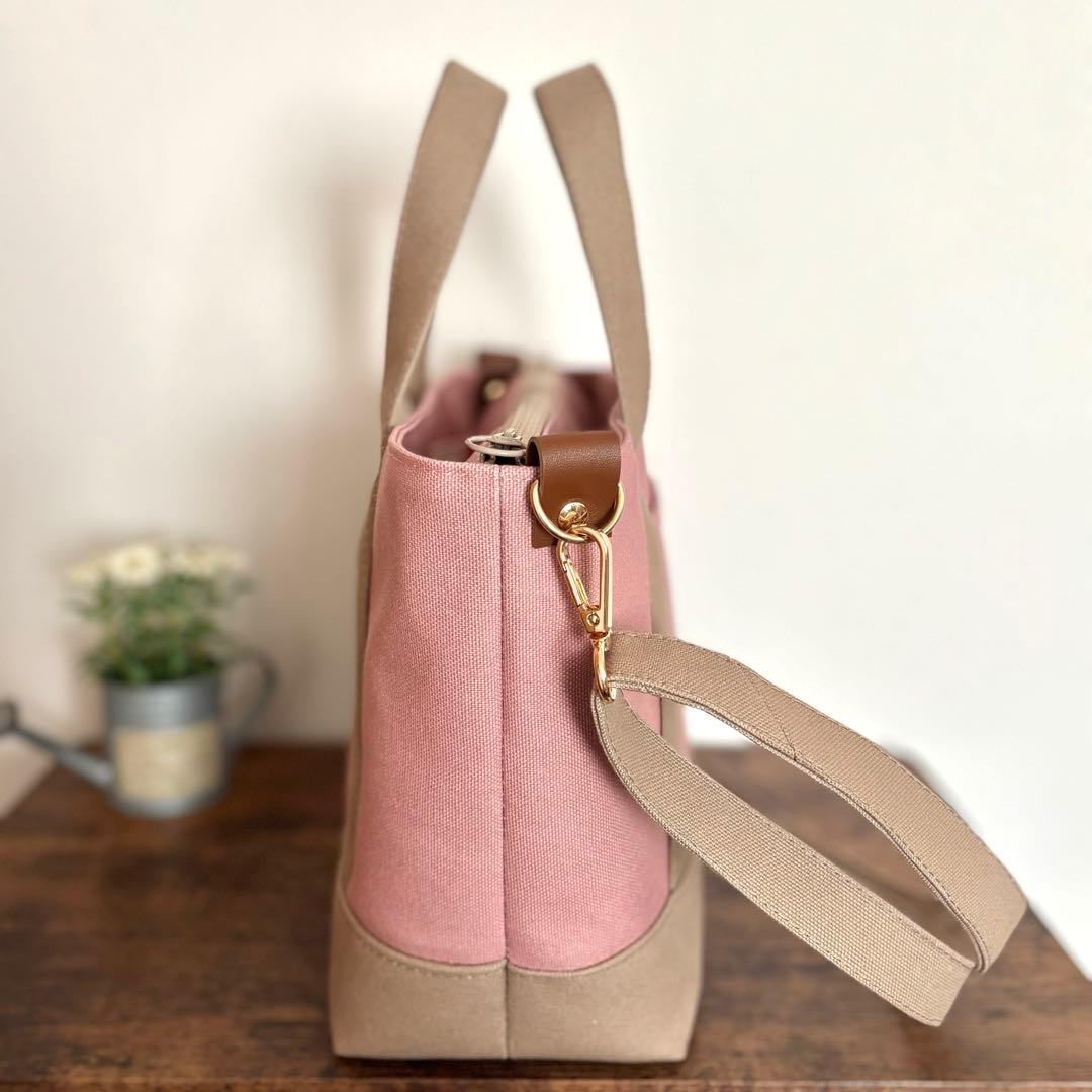 倉敷8号帆布あおりポケット付きトートバッグM スモーキーコーラル×マッシュルーム